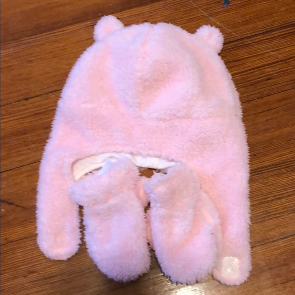 fuzzy winter hat and mittens. 12 to 24 months